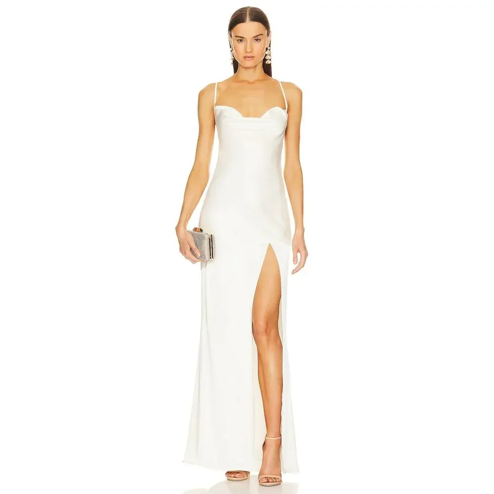 Michael Costello Cecelia Gown Satin Cowl Neck Formal Wedding Gala Party Prom XS